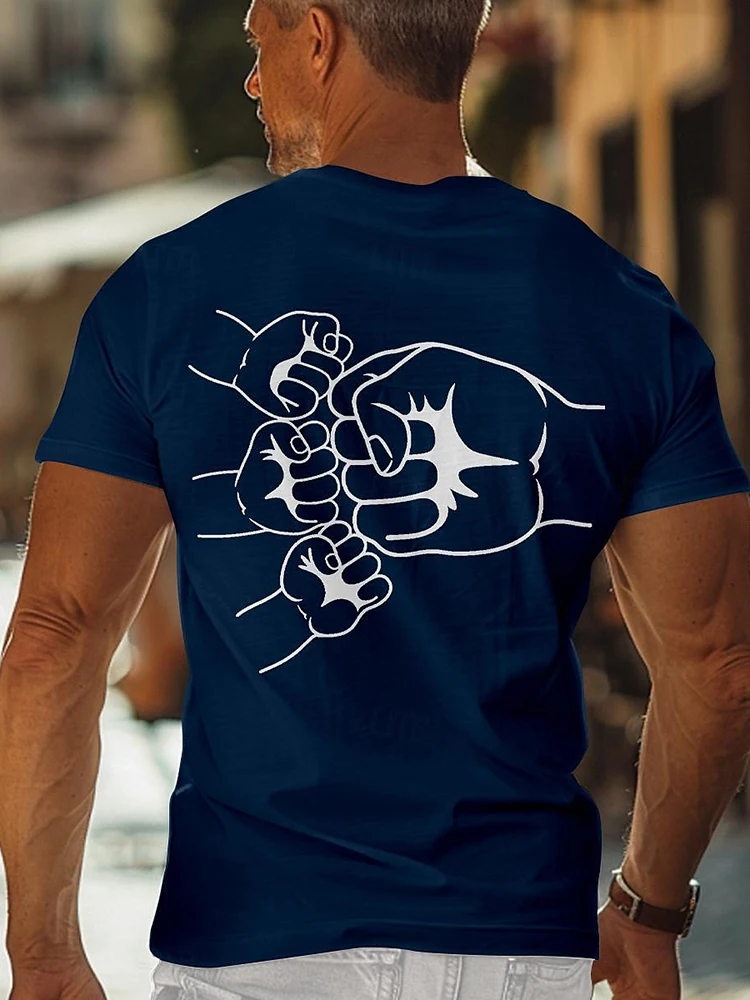 

Summer Daily Casual Men's T-shirt Outdoor Running Exercise Men's Sports Short Sleeve Top Fist Bump Printed Father's T-shirt
