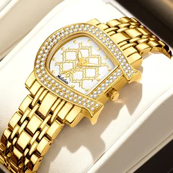 Yalalu 2024 heiße neue Damen uhr weiße Platte Gold gehäuse Diamanten Luxus Luxus Box Uhr Entferner Ion Vergoldung