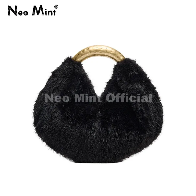Neo Mint 2025 Winter Luxury Brand Designer Faux Fur Handbag Ladies Women Party Club Shoulder Bag Girls Fluffy Cross Body Bags