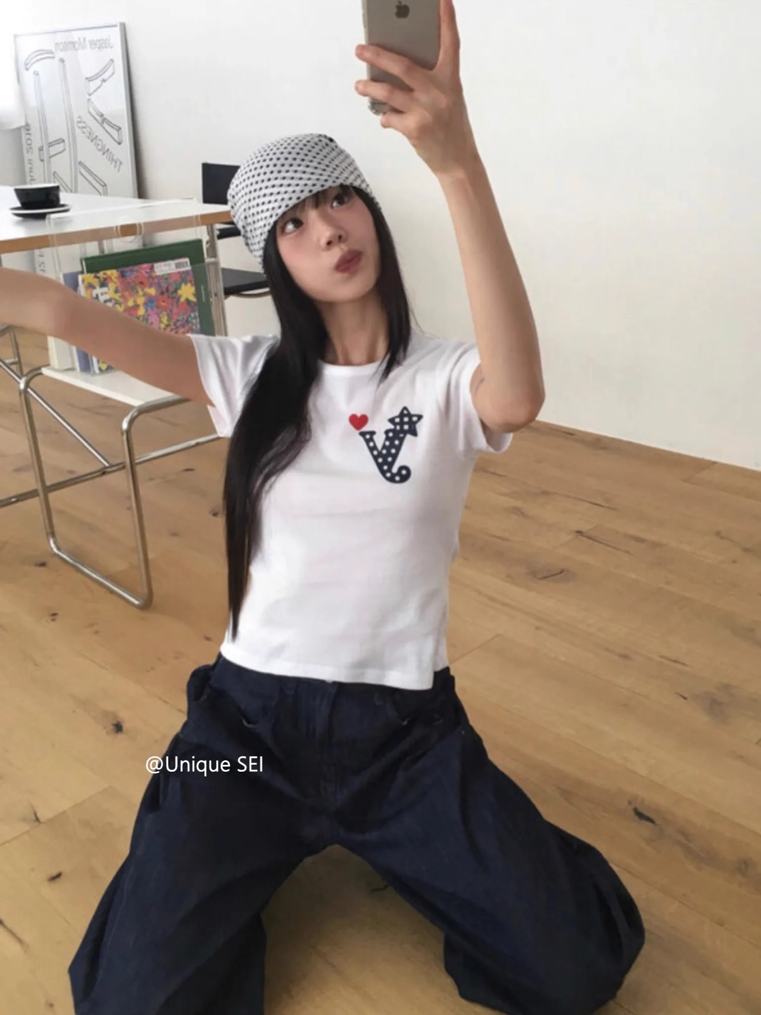 T-shirt estiva coreana con lettera Y a pois Star Love Print Slim Fit spalla dritta a maniche corte T-shirt stilista Y2k Top