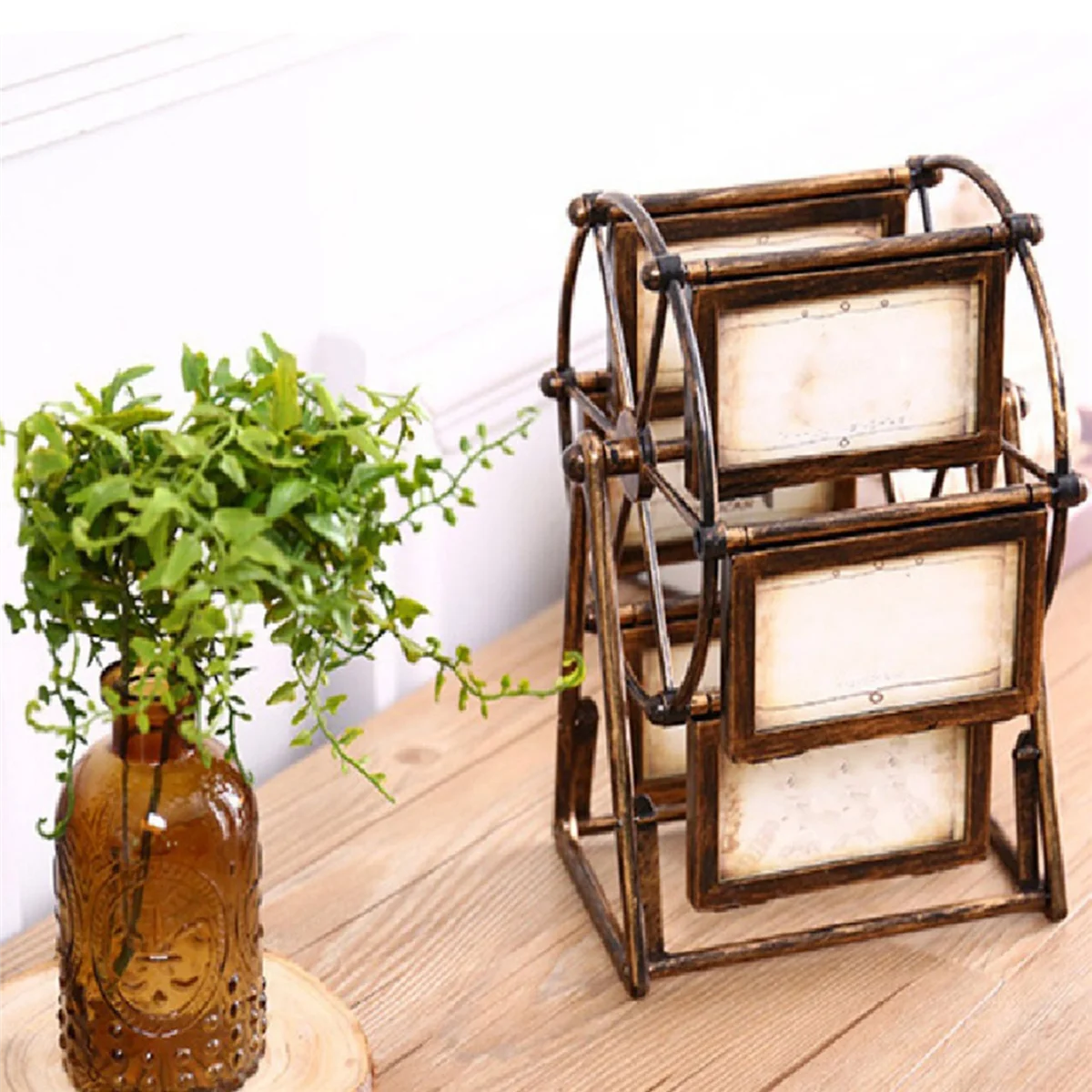 AS94-2X Rotating Windmills Wheel Picture Frame Photo Album Self Assembly Wedding Family Photograph Frame Home Desktop Decor A