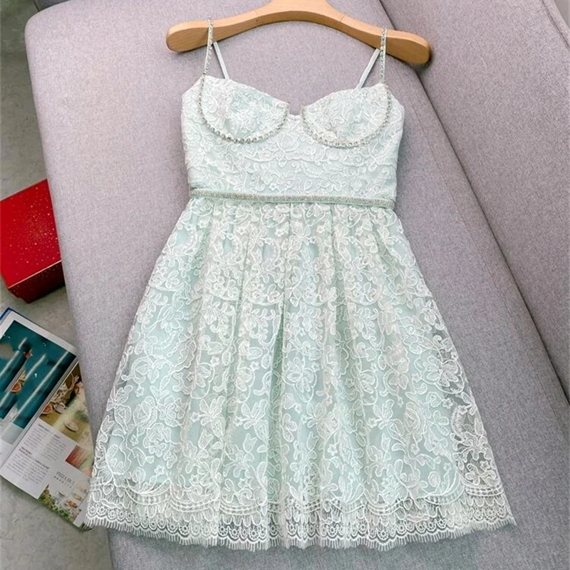 

2024 Spring New Arrive Floral Women Slip Mini Dress With Diamonds Belt