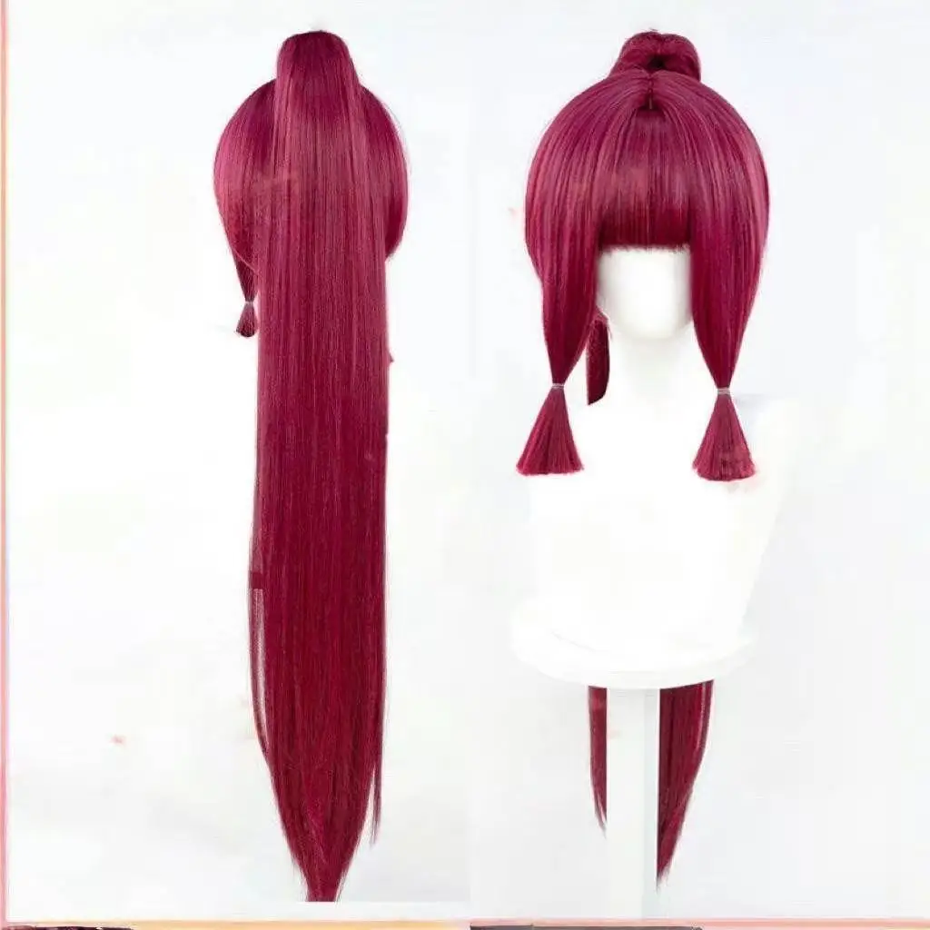 

Цельнокрасный винно-красный парик с двойной завязкой, высокий хвост, длинные прямые волосы, парик Chi Meng из аниме