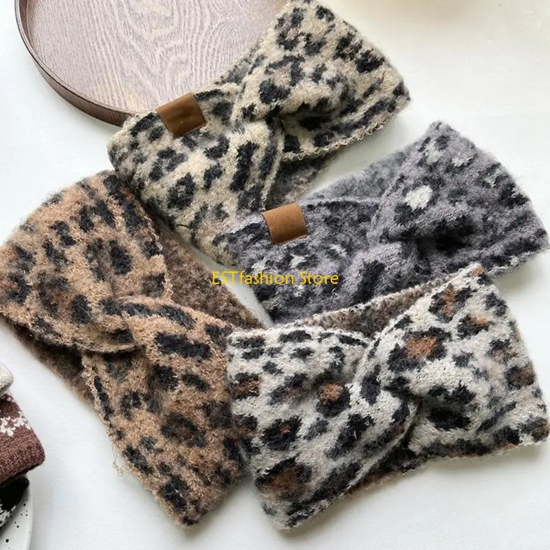 

Y5GC Fashion Knit Hairband Knitting Wool Leopard Design Hair Band Easy Carry