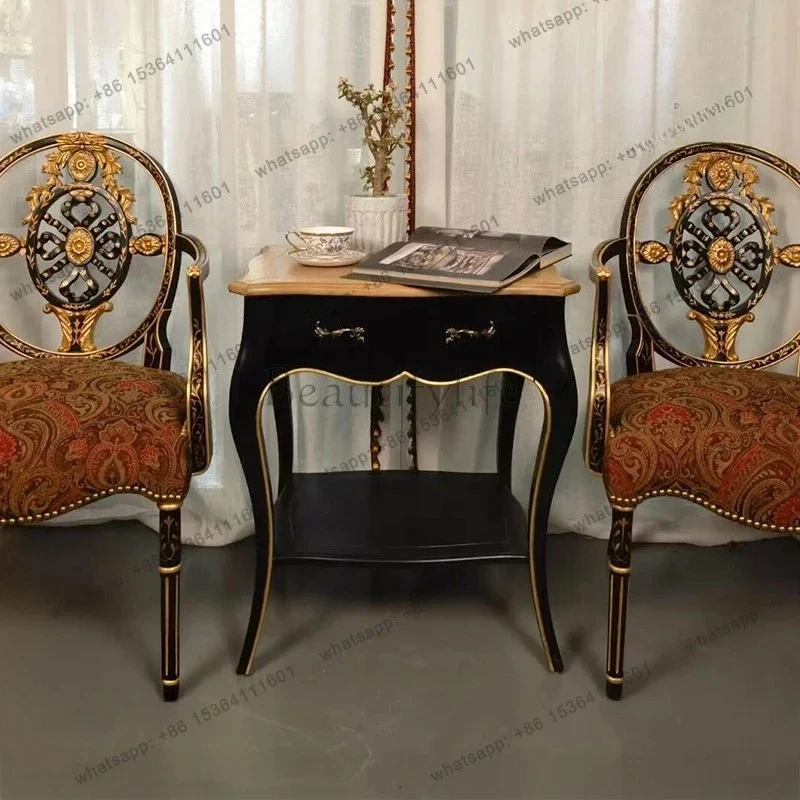 yj9 single solid wood living room leisure table and chair combination embroidered cloth seat surface high backrest single chair