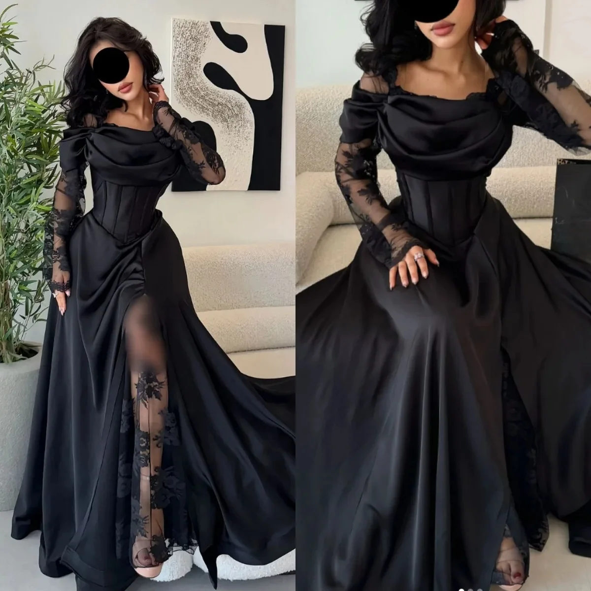 

Elegant Customize A-Line Split Off-The-Shoulder Evening Dresslace Wedding Party Dress Zipper Up Floor-Length Vestidos De Festa