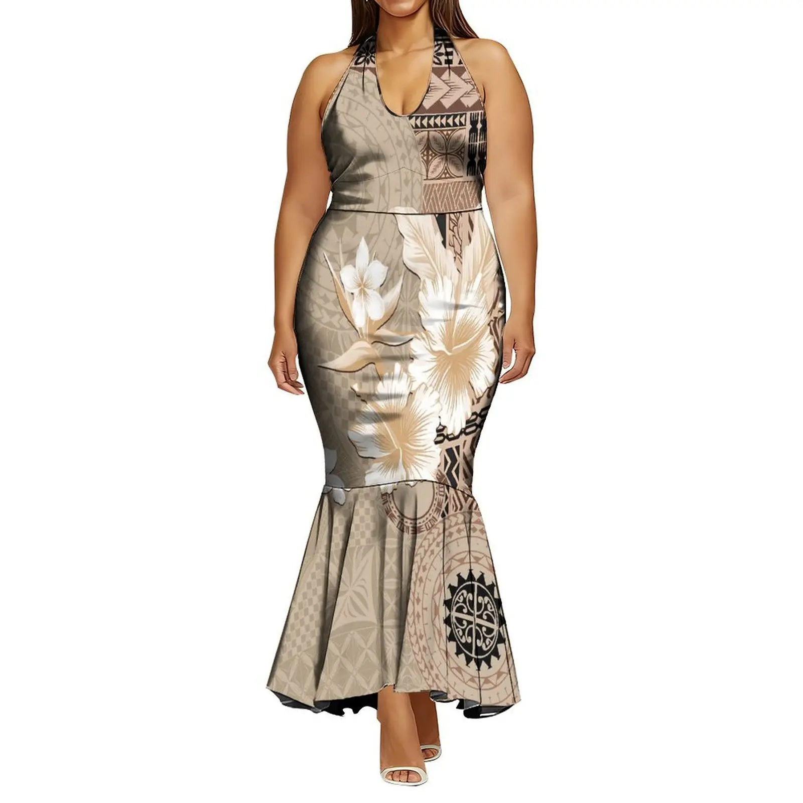 فستان طويل نحيف ومثير على شكل ذيل السمكة مع تصميم برباط مصنوع خصيصًا للنساء في بولينيزيا يتميز بتصميم قبلي #5