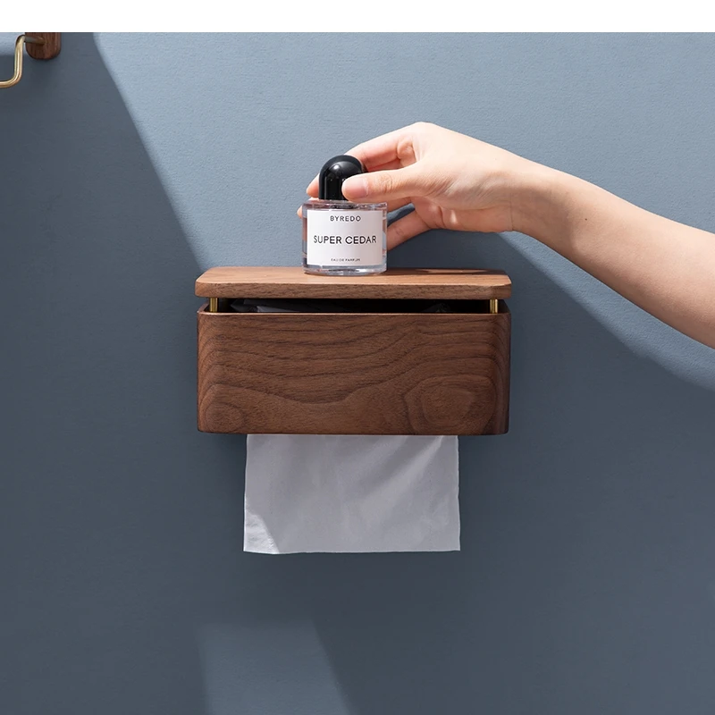 Walnut Wood Tissue Box Holder Wall-mounted Paper Towel Rack Dining Table Desktop Napkin Wall Storage