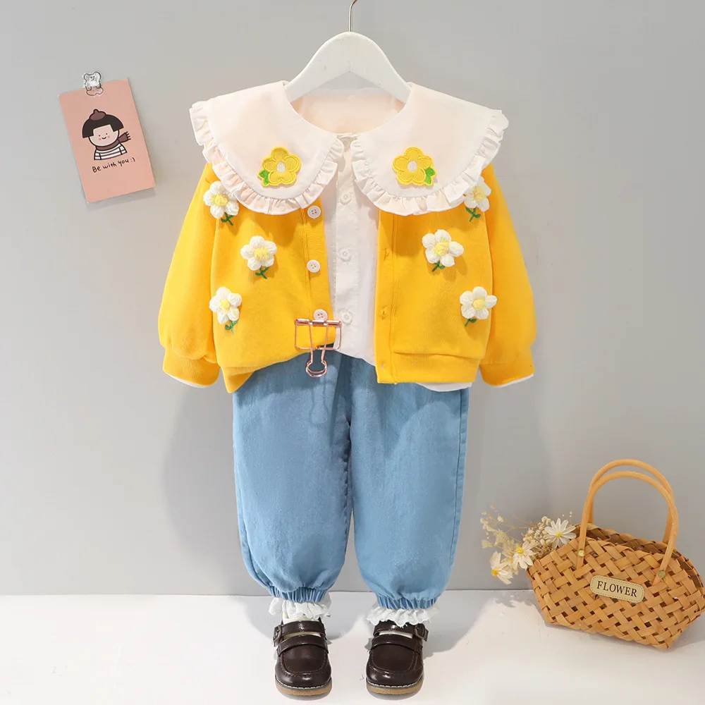 Children\'s clothing girls baby Internet celebrity spring new three-piece set 3-4 years Korean version fashionable outer suit