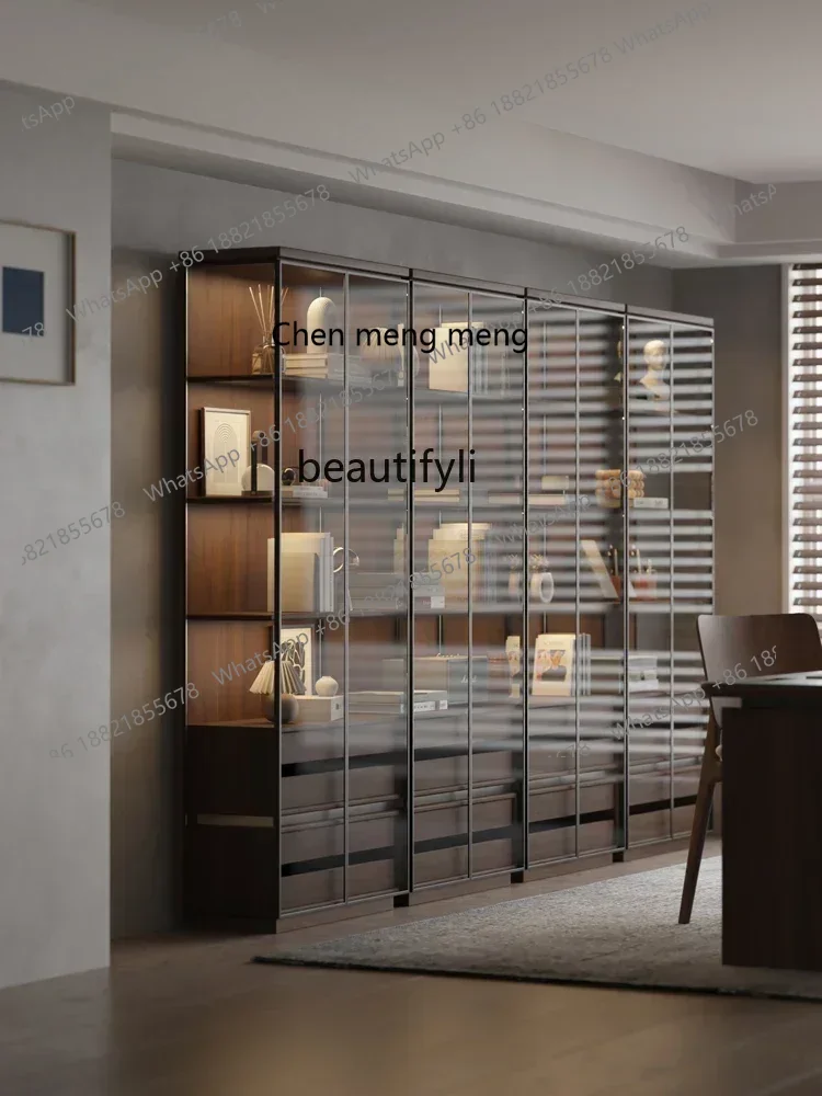 

M182 1 Напольный книжный шкаф из массива дерева, витрина из черного ореха, изготовленный из стекла, на всю стену, чайный сервиз для гостиной, собранный шкаф