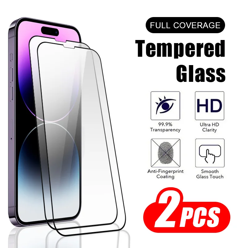 

2 шт. 9D для iPhone 13 12 11 mini 14 plus 15 Pro закаленное стекло X XS max XR Защитная пленка для экрана стекло для смартфона