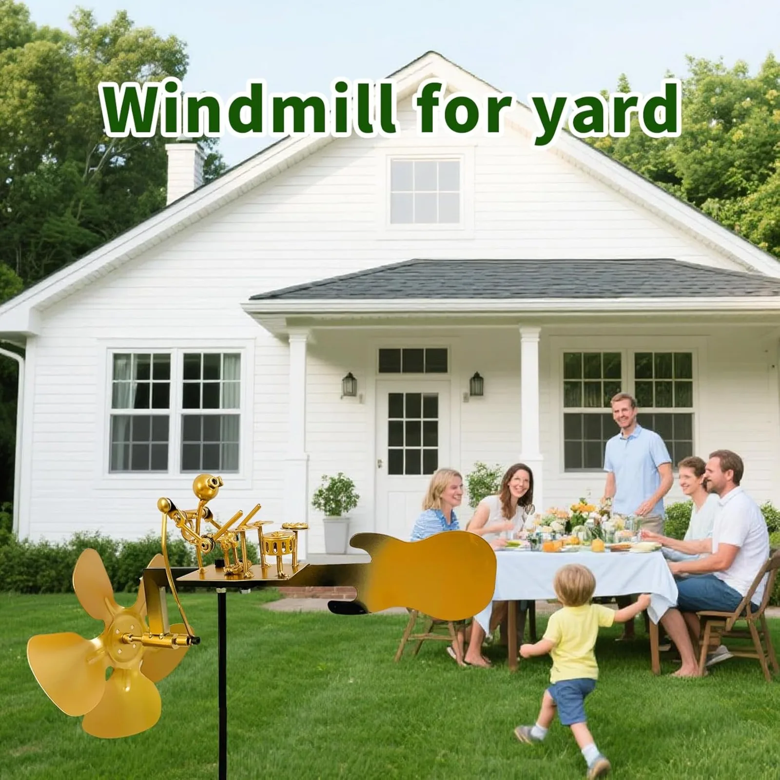 Handmade Metal Drummer Windmill, Rock Art Sculptures, Wind-Powered Kinetic Figurines, Wind Spinners for Garden view 2