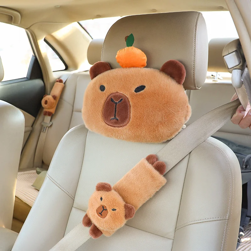 Auto-Nackenkissen, Capybara, Plüsch, Schulterschutz, niedliche Taschentuchbox, Kawaii-Auto-Dekoration von Autozubehör, schönes Plüschtier-Spielzeug, Geschenk