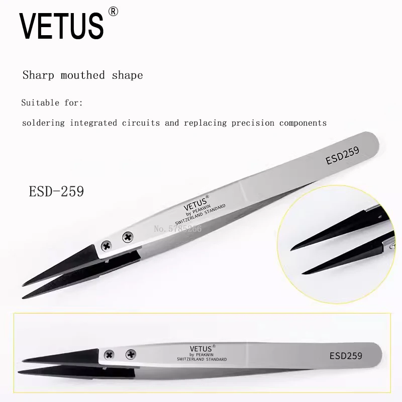 Vetus Precision Anti-magnetic Tweezers 2A-SA 5A-SA 5B-SA 6A-SA 36A-SA Steel Curved Straight Tip Pincet Phone Repair Hand Tools