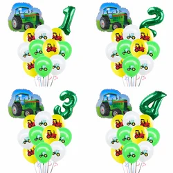 17pcs/set Tractor Digital Balloons Set Construction Vehicle Number Foil Ballon For Green Tractor Theme Birthday Party Decoration