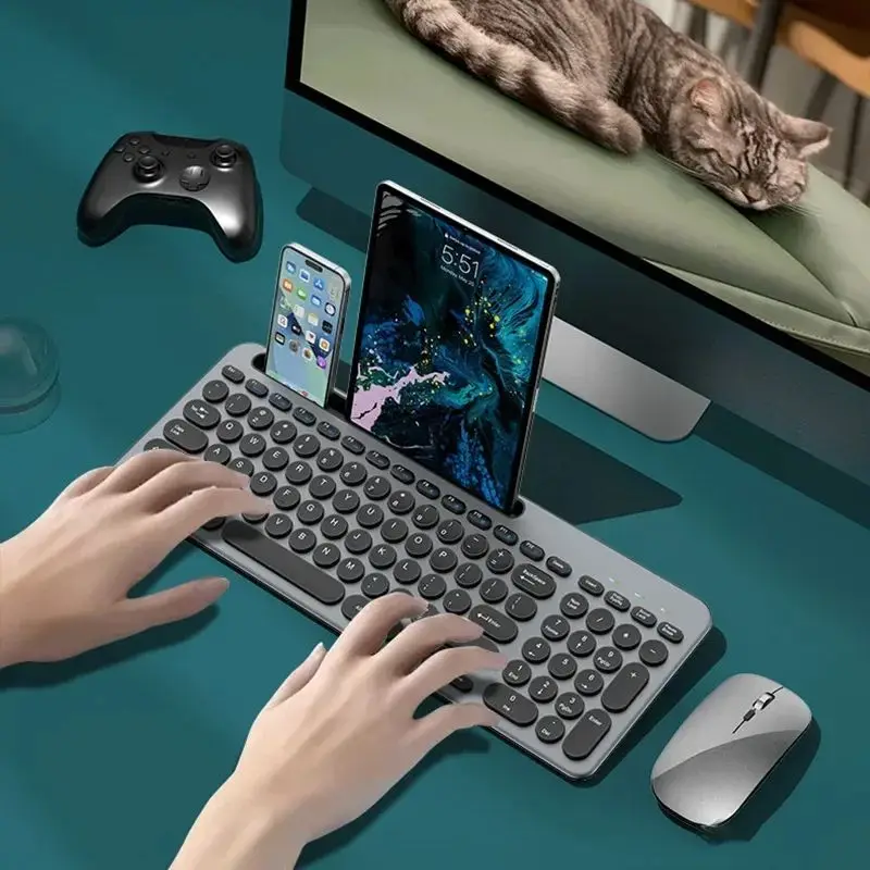 

Portable Bluetooth Wireless Keyboard Rechargeable Long Battery life Office Mute Three Mode Keyboard Keyboard and Mouse Set