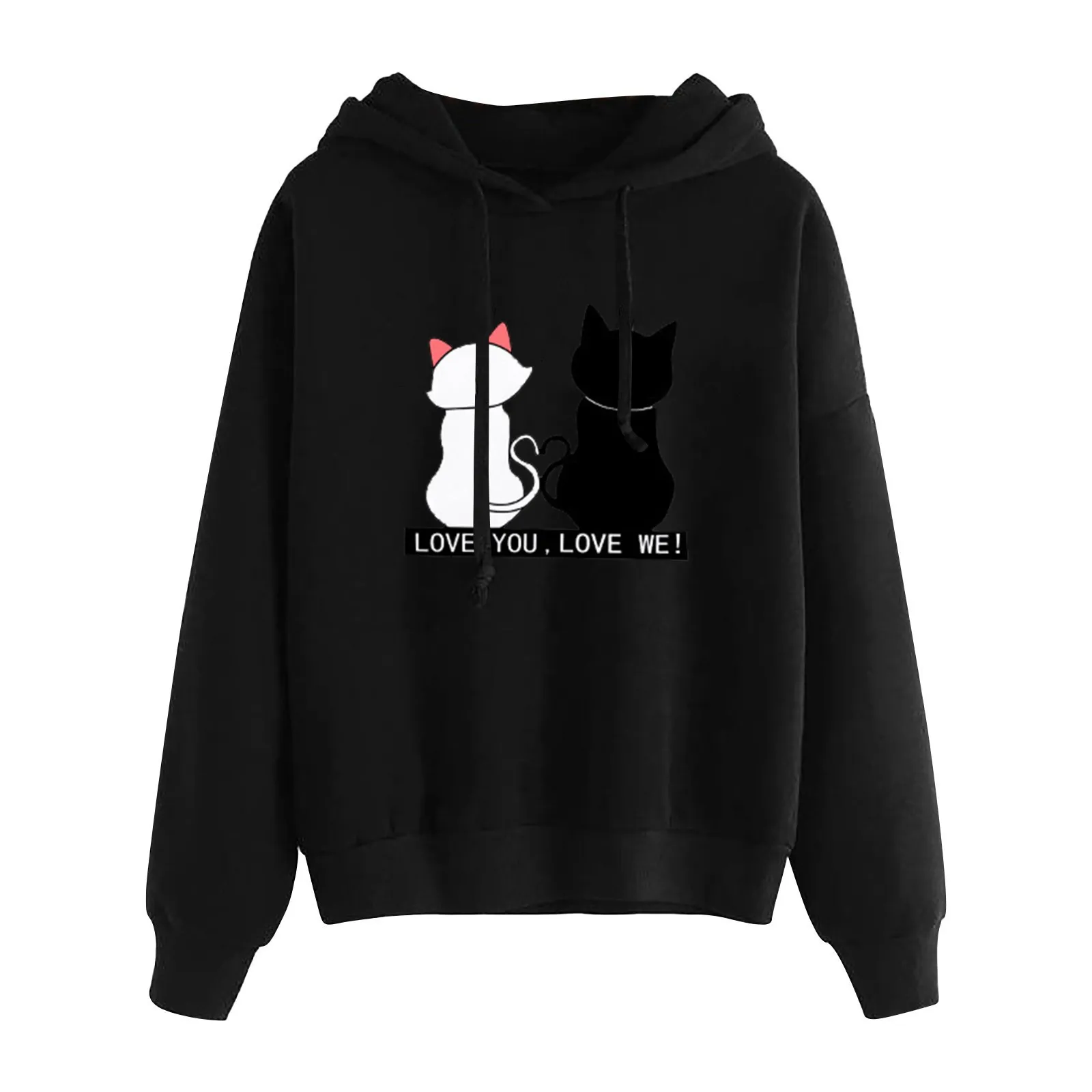 Men And Women Solid Hoodie Autumn Winter Fleece Loose Hooded Sweatershirt Letter Love you Love Me Unisex Casual Hooded Jacket
