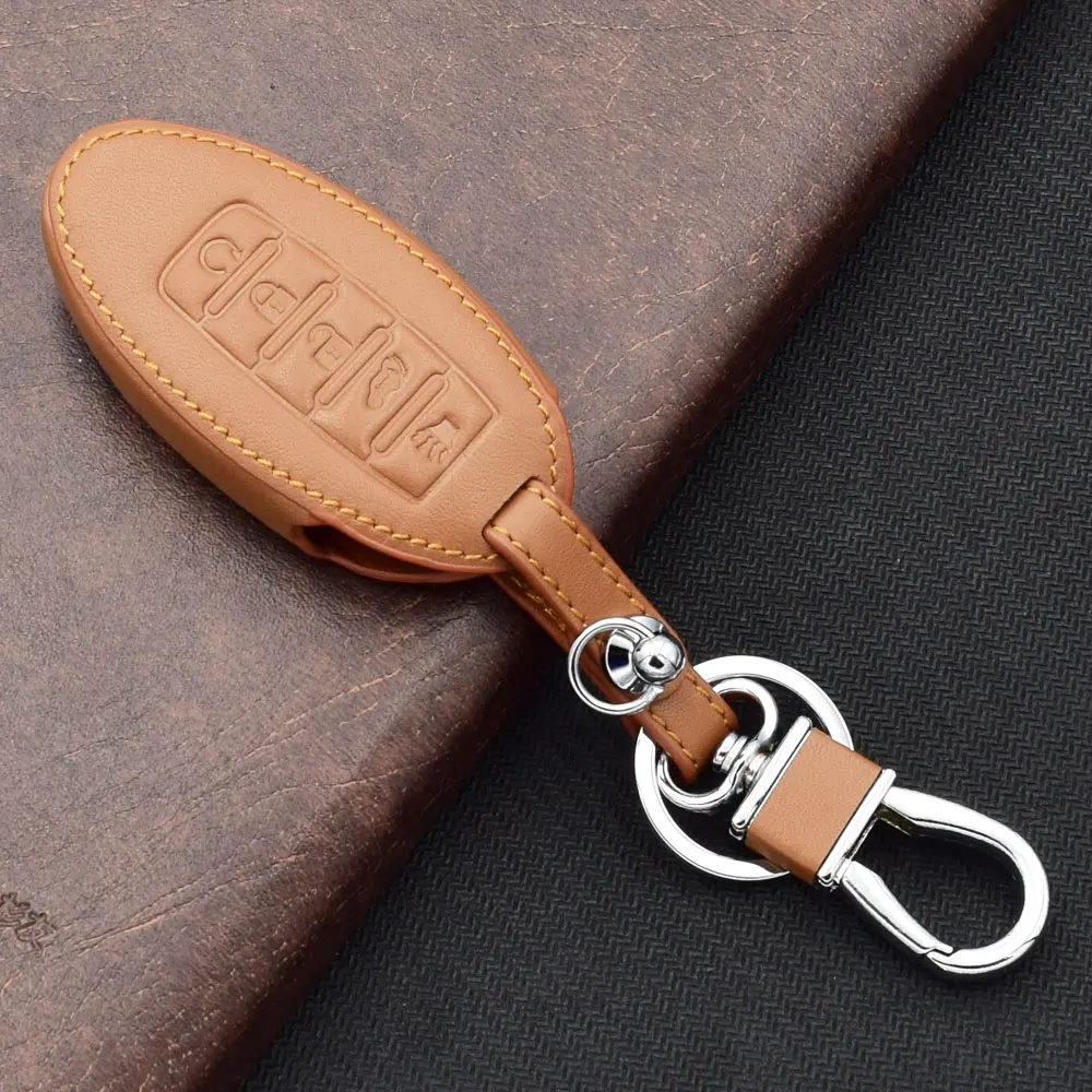 Leather Car Key Cover Case For Nissan Versa Maxima Altima Rogue Armada Sentra Murano Leaf Infiniti FX35 Q70 G35 Auto Accessories