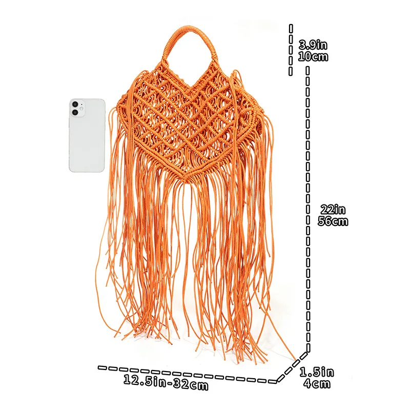 Hollow Handmade Cotton Rope Bags Straw Woven Handbag For Women Fashion Tassel Bag Lady Summer Luxury Brand Shoulder Bag Purses