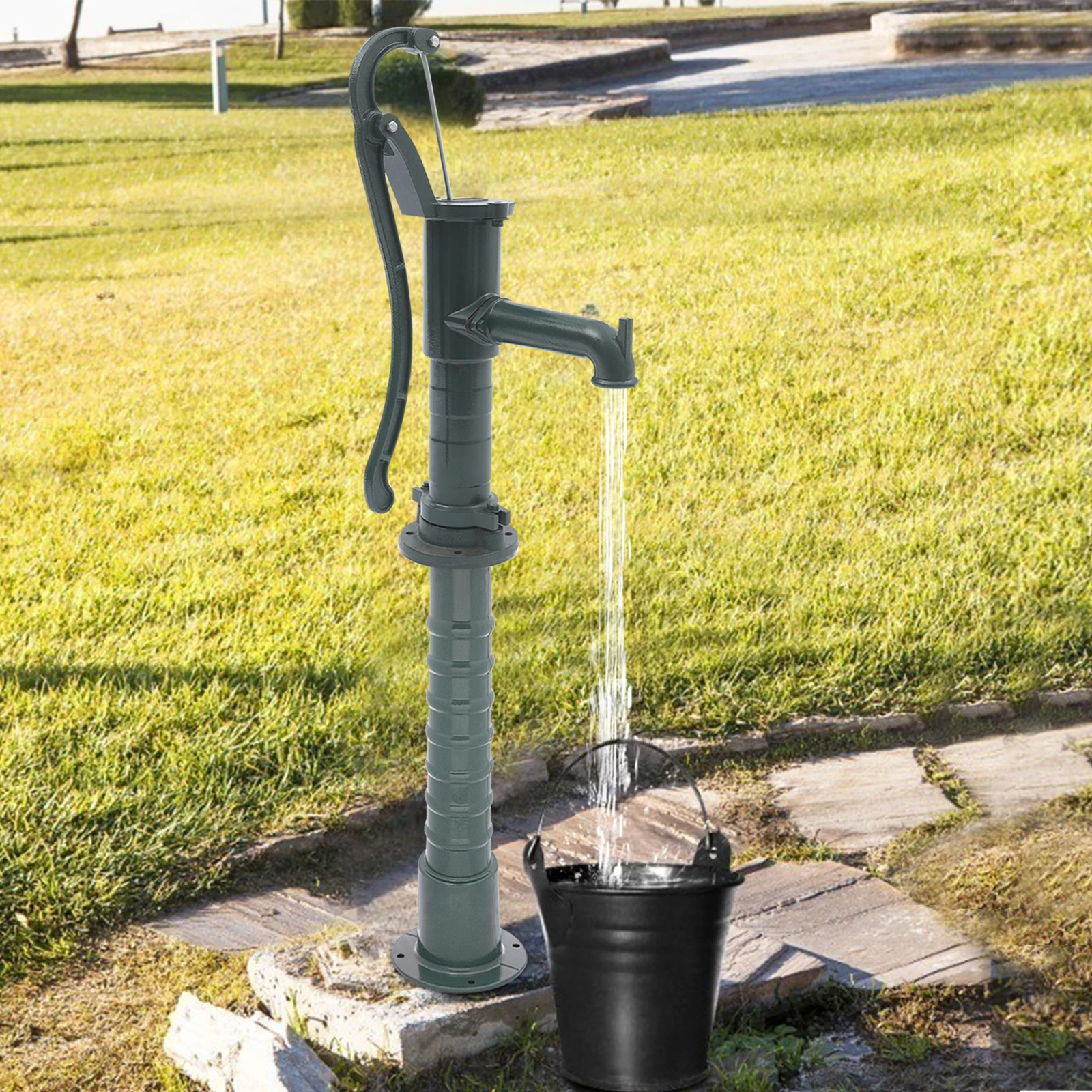 

Cast Iron Pitcher Pump with Raised Base Vintage Manual Well Water Pump Hand Pump for Yard Garden Farm Outdoor Decoration