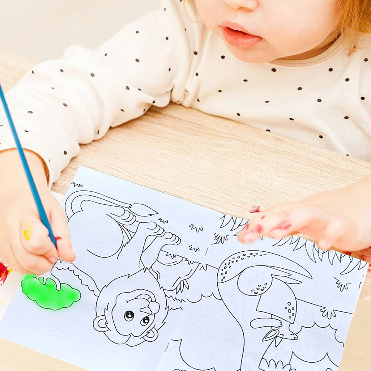 4 - Pack Kids' Coloring Book Set with 6 - Color Palette & Brush