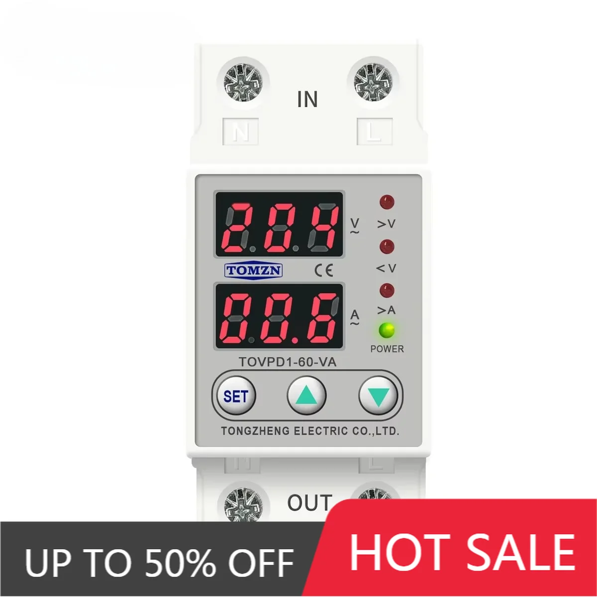 TOMZN TOVPD1-63 Din Rail Over Under Voltage Protector Relay Adjustable 60A 230V MCB Device