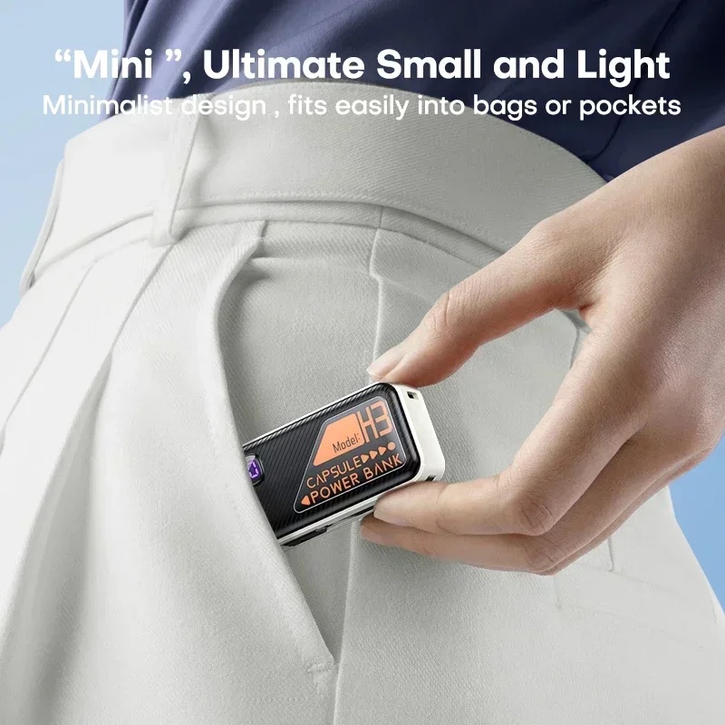 Per iPhone Samsung Xiaomi Huawei Portachiavi Display digitale Power Bank portatile Batteria esterna da 5000 mAh Caricatore cavo integrato