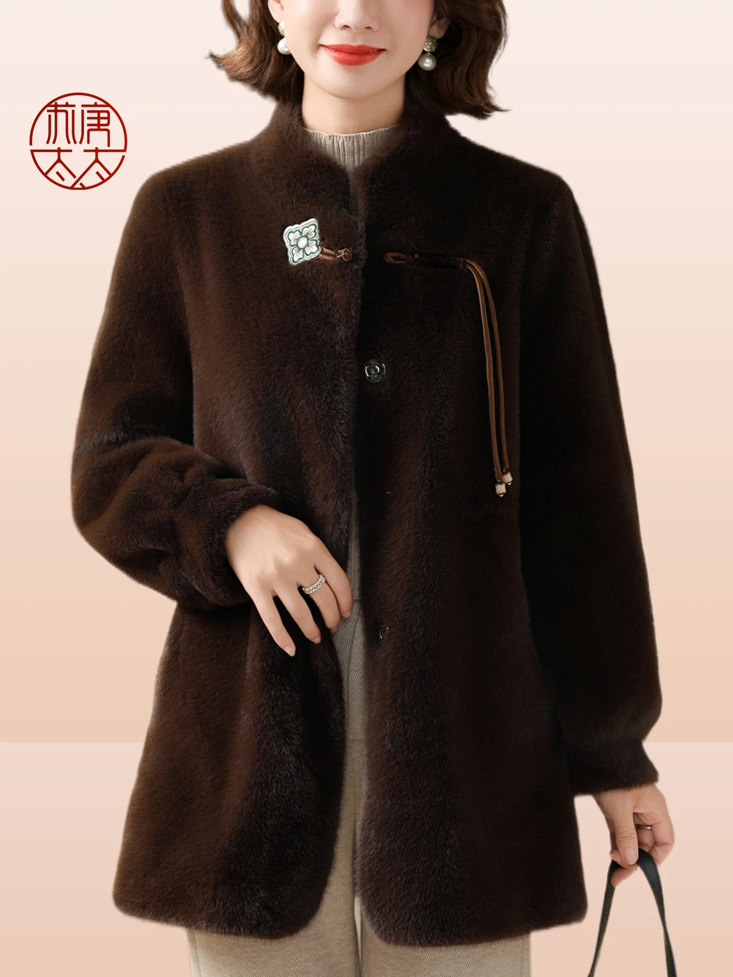 

Faionable Thiened Mink Coat for Middle-Aged Women Winter Outerwear Sli Fake Fur Long Coat Ele Lady's Coat