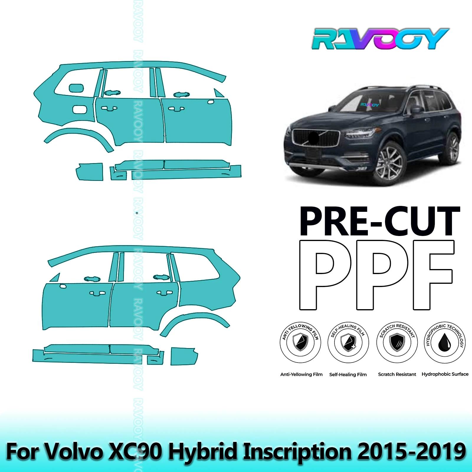 

For Volvo XC90 Hybrid Inscription 2015-2019 8.5mil Clear Matte Pre-Cut PPF Door & A/B Pillar Kit TPU Paint Protection Film Set