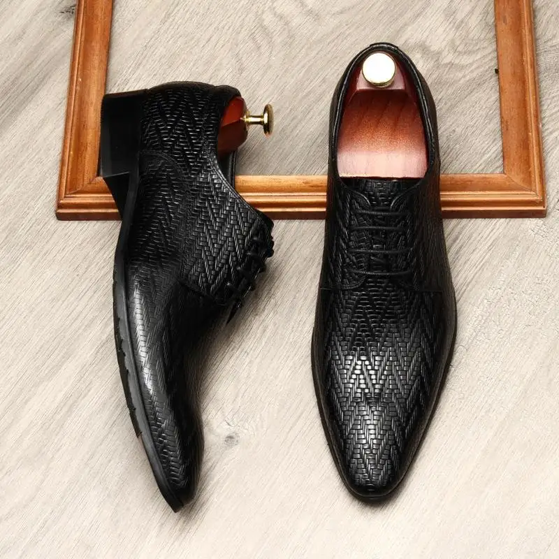 

Luxury Carved Men Genuine Leather Shoes Lace Up Wedding Office Business Pointed Toe Formal Men's Dress Oxford Shoes For Men