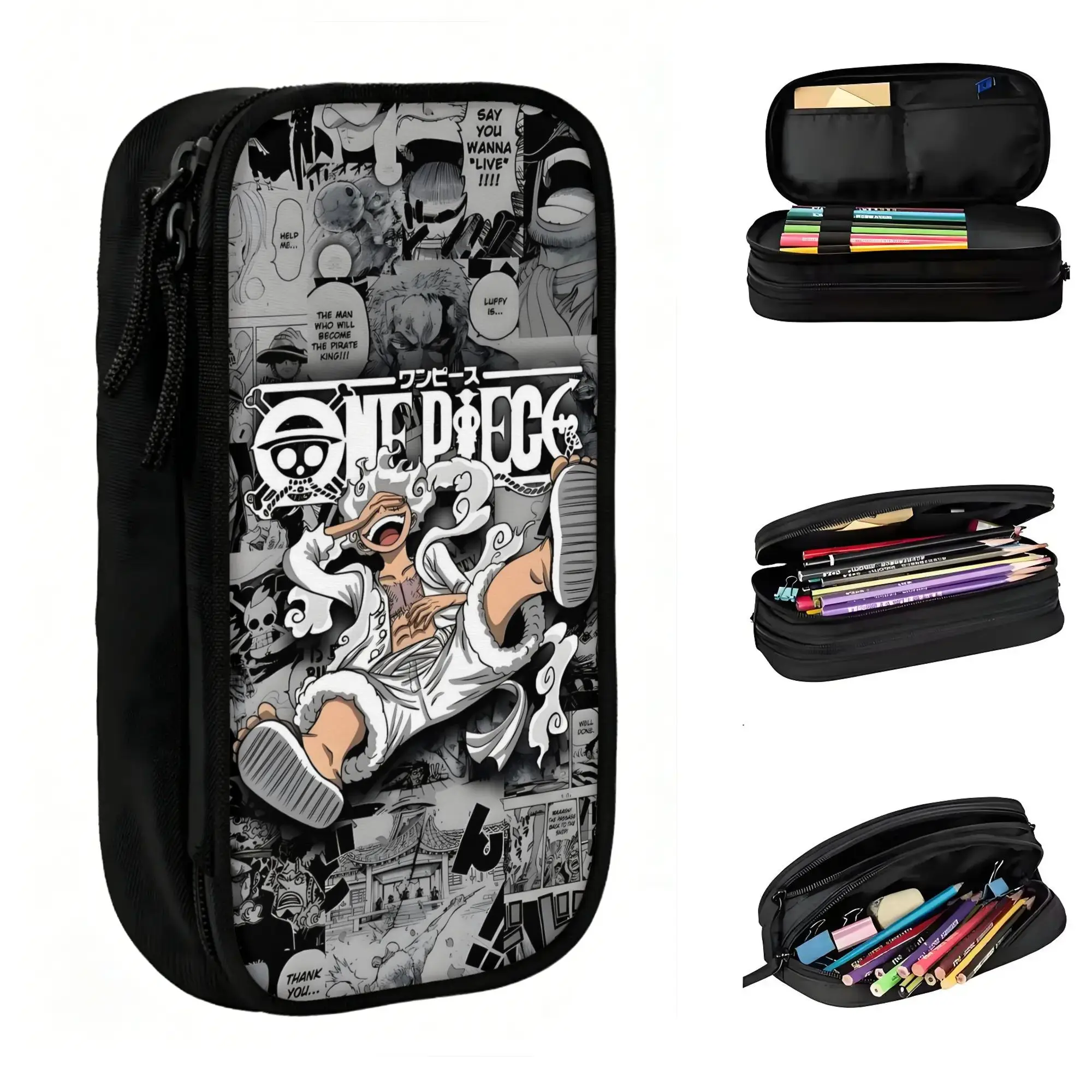 Custom Kawaii One P-Pieces Luffy Manga Pencil Case for Girl Boy Large Storage Manga Pencil Pouch Stationery