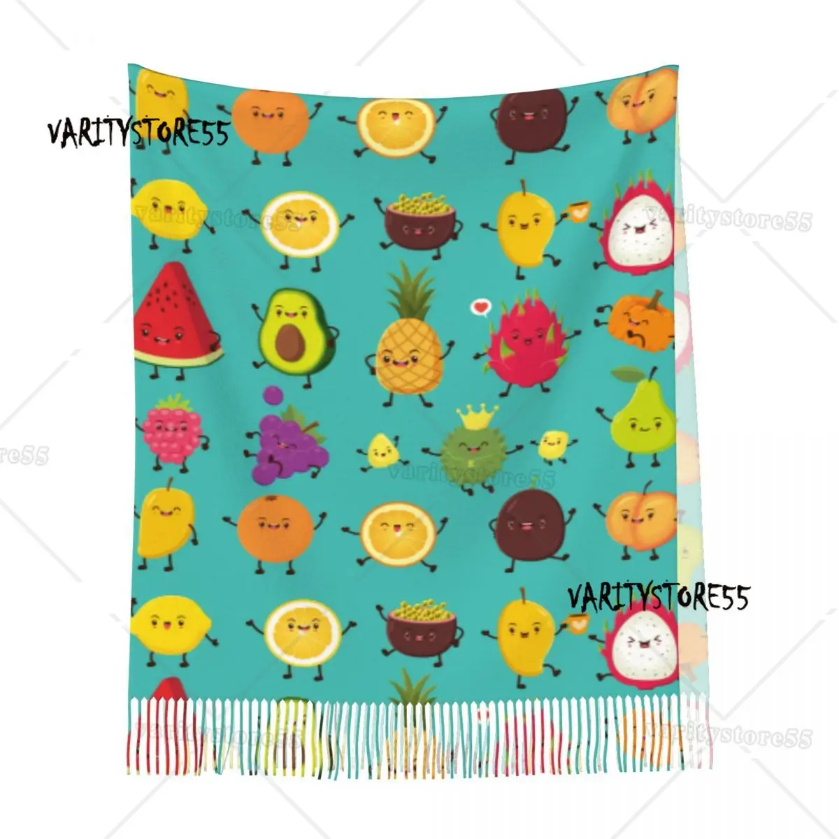 Pashmina Vintage con póster de frutas para mujer, chal con flecos, bufanda larga y grande