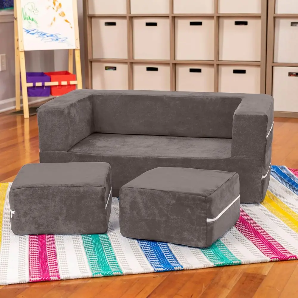 Charcoal Kids Loveseat and Ottoman Set, Cozy Lounger