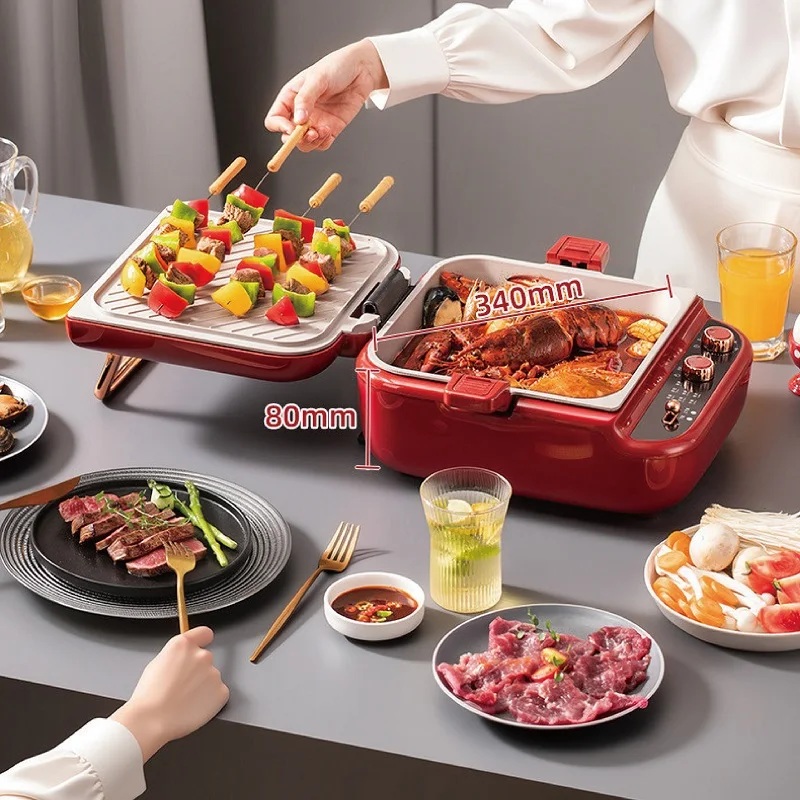 1700W Double Sided Baking Electric Pancake Machine Food Steamer Ceramic Non-stick Skillet Deepen Hot Pot Multifunction Pot 220V