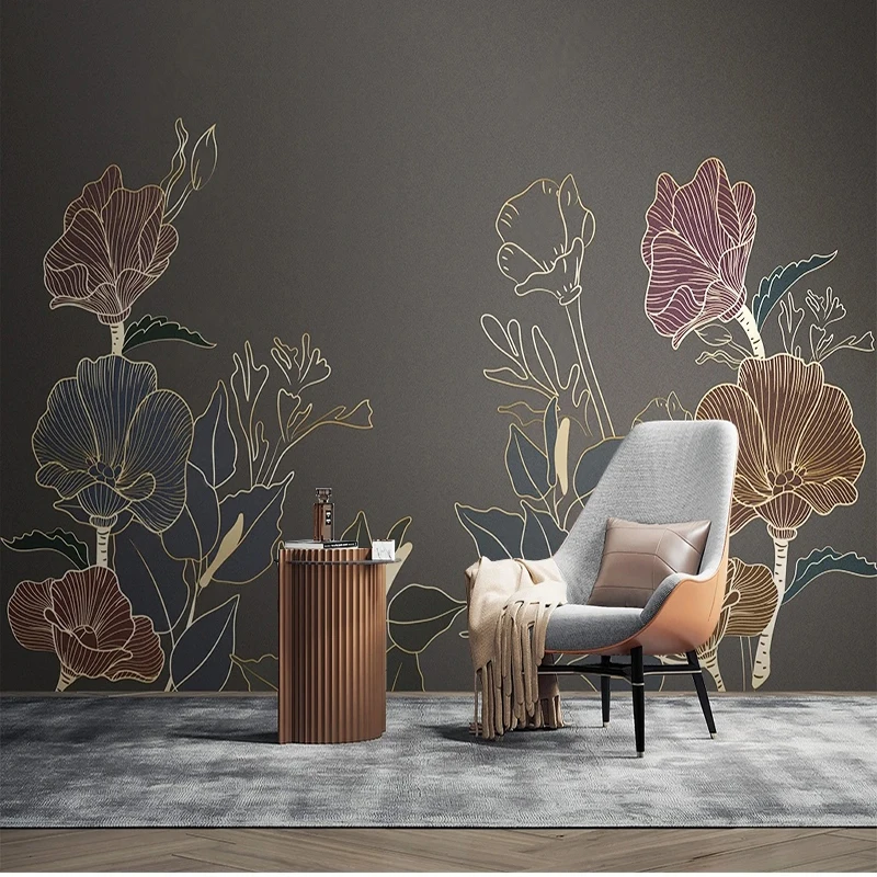 Nordic Light Luxury Plant Line Fiori dipinti Carta da parati Pittura murale 3D Soggiorno Camera da letto TV Divano Decorazioni per la casa Arte murale 3D