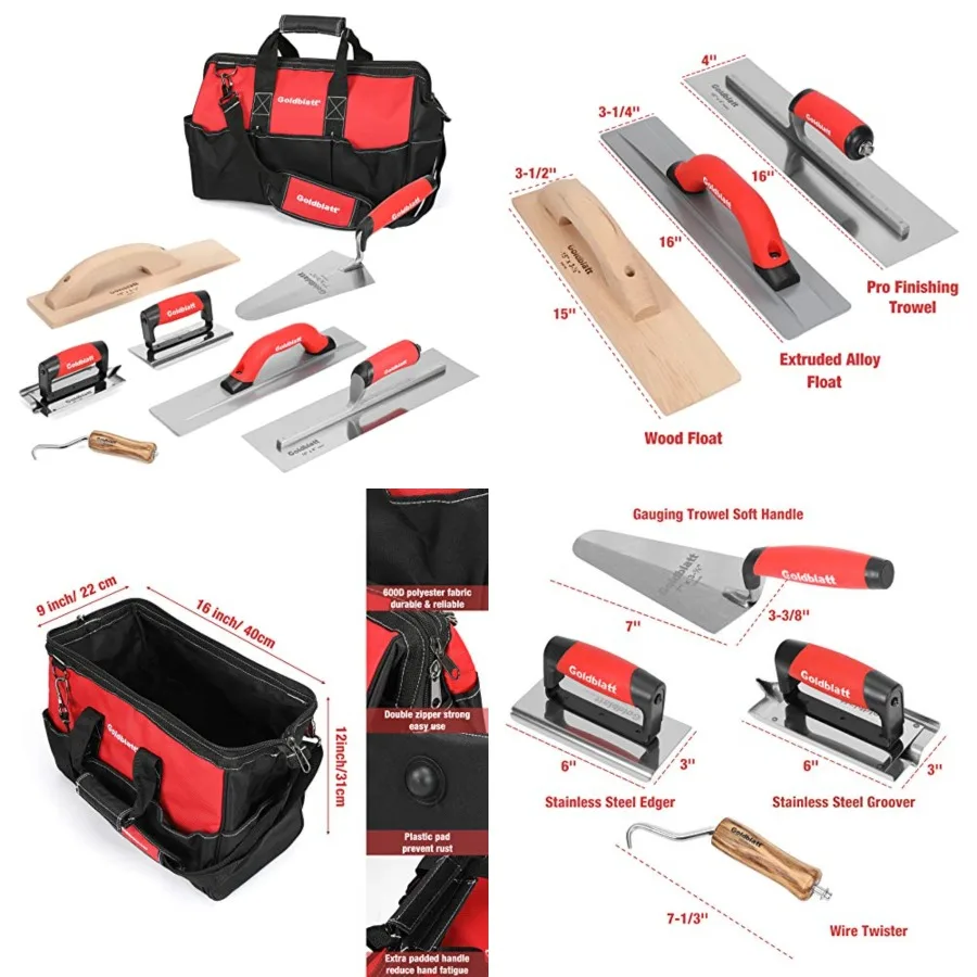 

Goldblatt 8 Pieces Masonry Hand Tool Set Includes Finishing Trowel, Gauging Trowel, Groover, Edger, Extruded Alloy Float, Wood