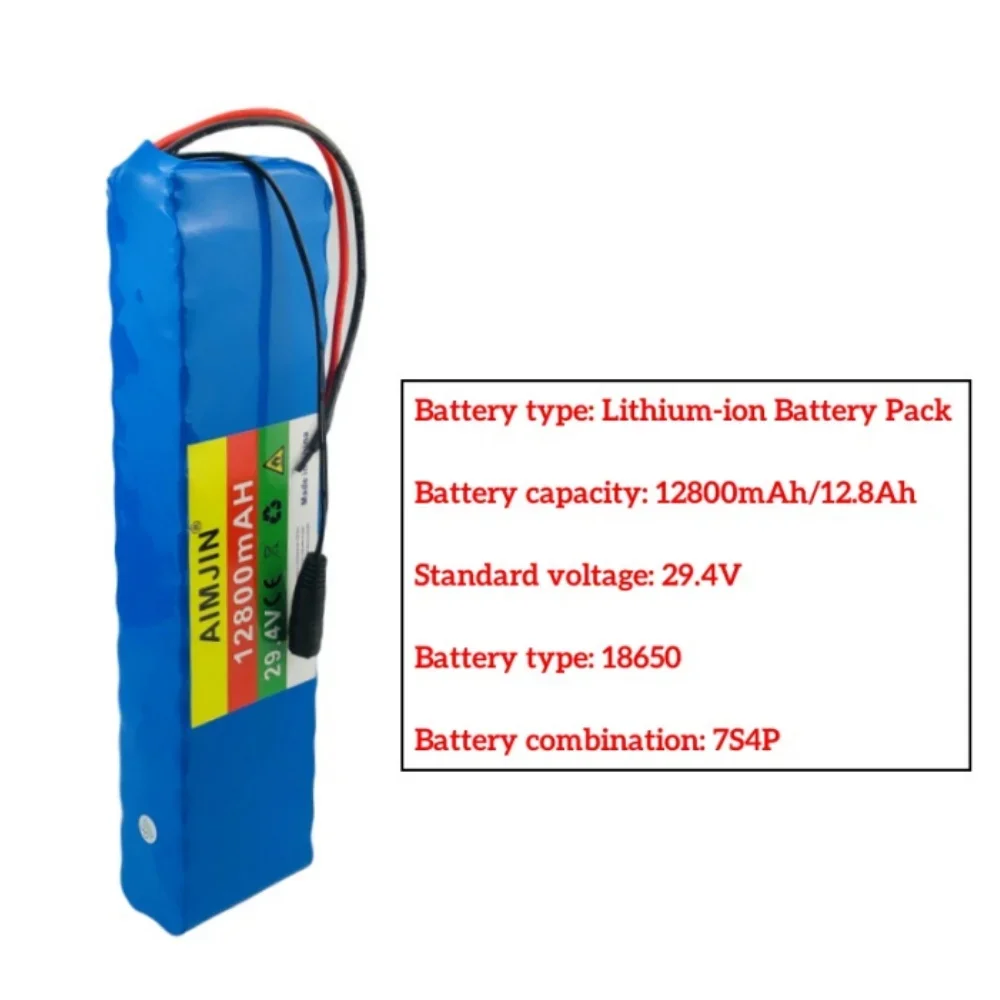 Batería de litio recargable 7S4P 29,4 V 12,8ah 18650 BMS incorporado, gran capacidad 12800mah con cargador
