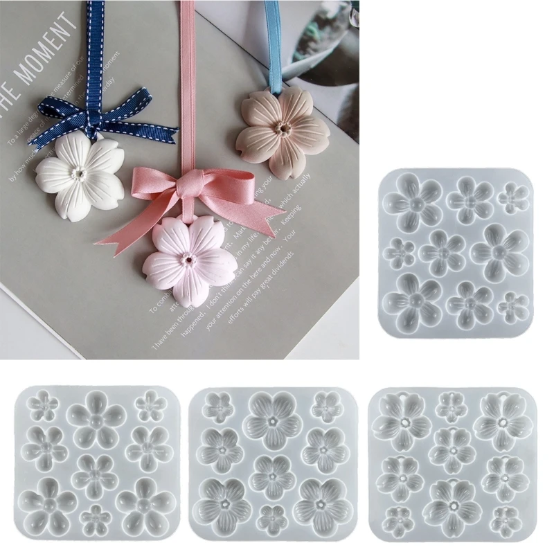 Five Petals Flower Silicone Mold Cherry Flower Epoxy Casting Mold Fragrant Gypsum Resin Mold for Car Pendant Ornament