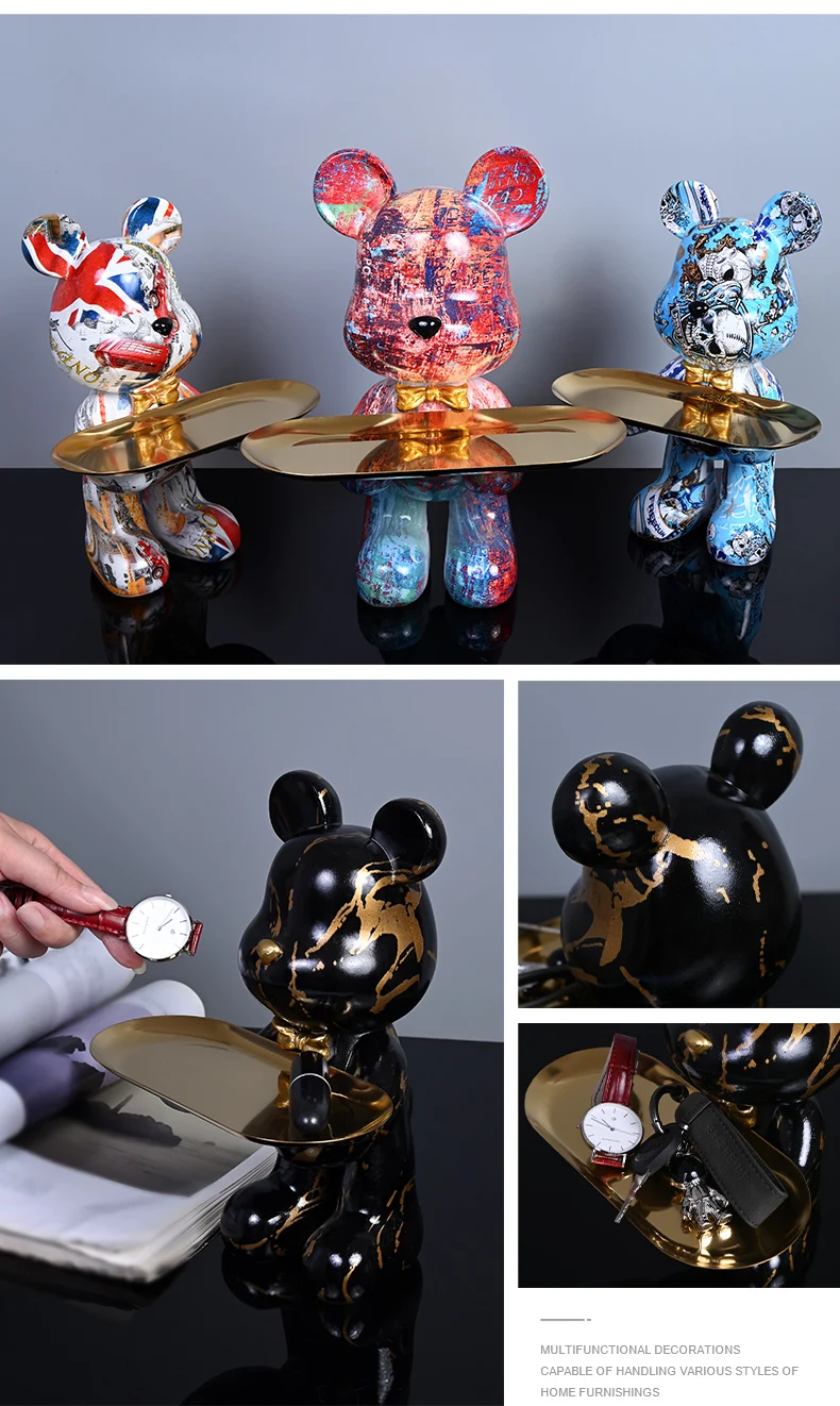 Bunte Bärenstatuen und Skulpturen Butler Figur Ornamente Innen Nordic Dekorative Zimmer Tischdekoration Harz Handwerk Geschenk – Detail 6