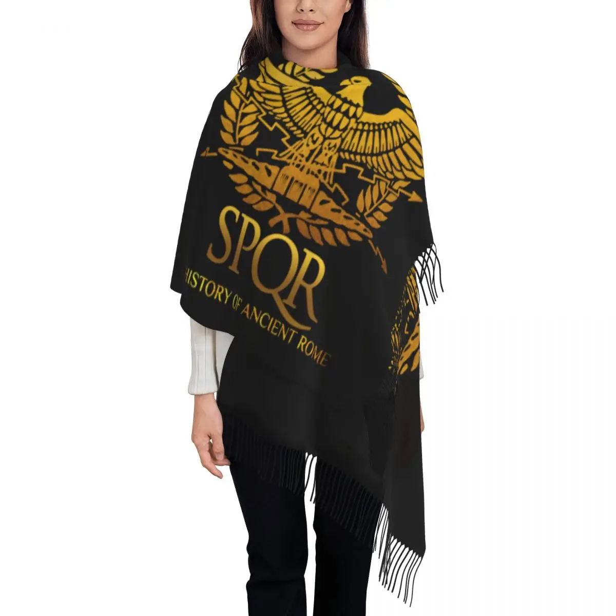 Custom Printed SPQR Roman Empire Scarf Men Women Winter Fall Warm Scarves Gladiator Imperial Golden Eagle Emblem Shawls Wraps