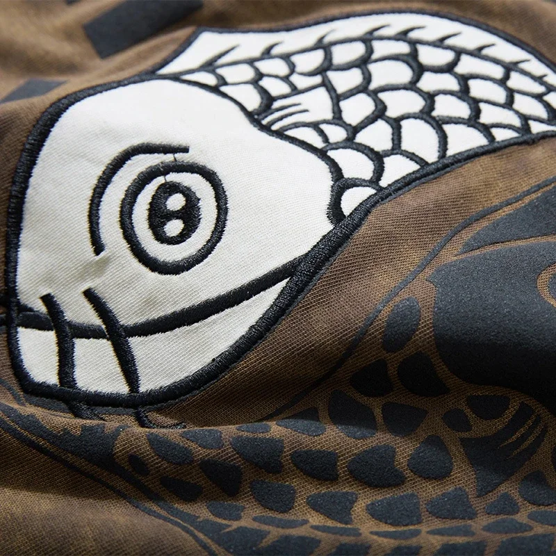 Lyprerazy Chinese Style Carp Embroidered Retro Short-Sleeved T-Shirt Summer Loose Cotton Top Tees