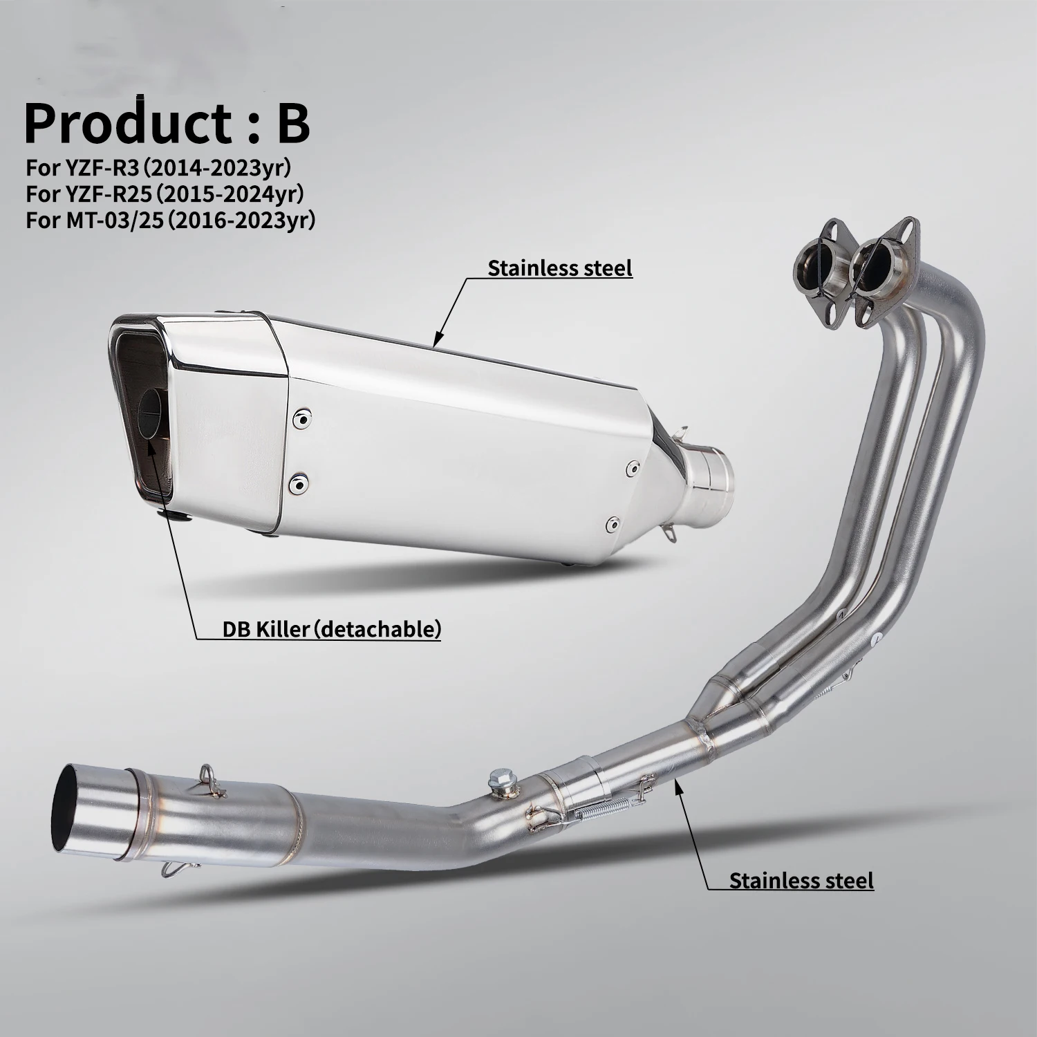 

FOR YMH YZF-R3 motorcycle exhaust system modification full section with Trick star escape for YZF-R25 R3 MT03