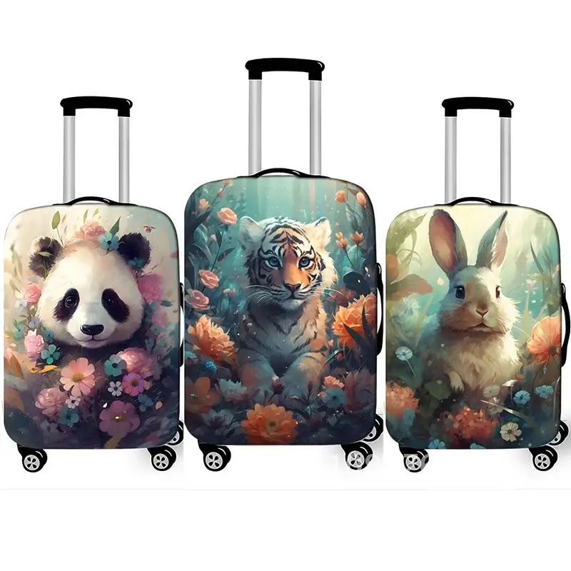 Cute Animal Tiger Rabbit Panda Pattern Luggage Cover for Travel Watercolor Suitcase Protective Cover Elastic Trolley Case Cover