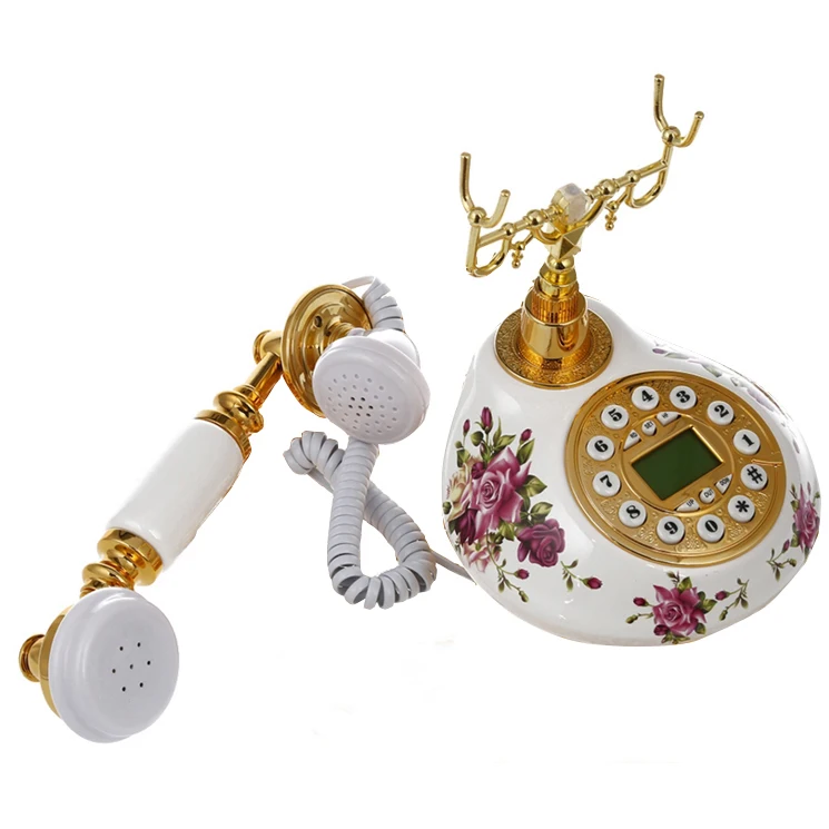 retro Desk telephone flower white ceramics Home landline Decor fashion fitted antique phone gold Caller ID Floral office hotel