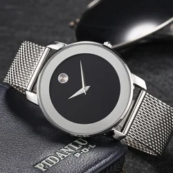 Sliver Ultra Thin Steel Luxury Quartz Man Watch Vintage Round Watches for Men's Business Steel Strap montre Men Original Gifts