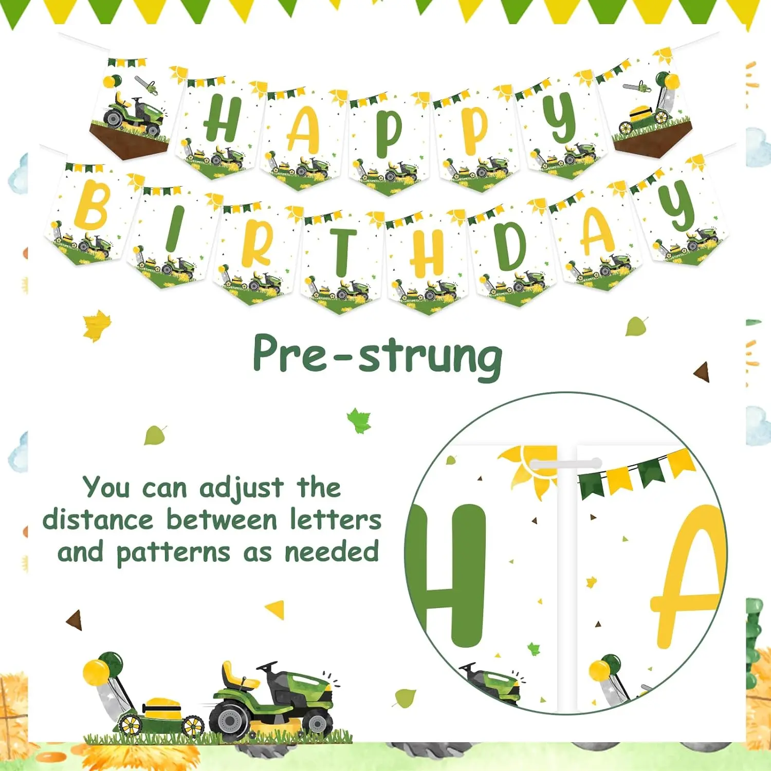 Lawnmower Birthday Party Decorations Green and Yellow Tractor Happy Birthday Banner Farm Farmyard Themed Birthday Party Decor