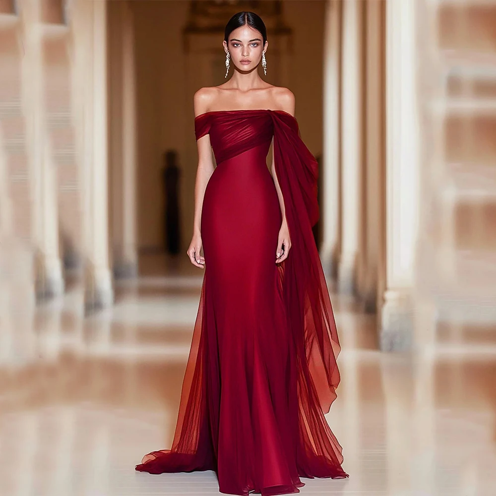 

Customized Modern Style Tulle Pleat A-line Boat Neck Long Dresses Bespoke Occasion Dresses Classic Sizes Available Exquisite