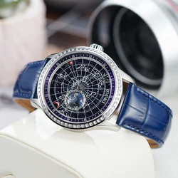 OBLVLO Luxury Brand Diamonds Bezel Automatic Mechanical Watch for Men Luminous Earth Star Watch Waterproof Leather Strap GC-D