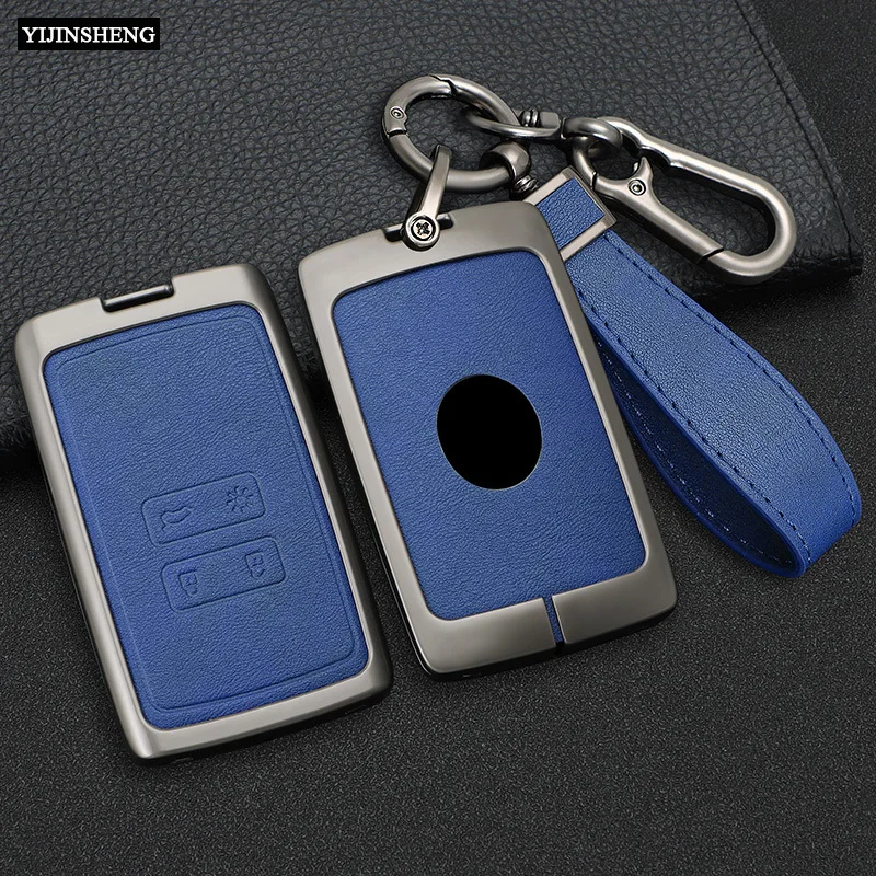 4 Button Zinc Alloy + Leather Car Key Case Cover Skin Holder For Renault Koleos Kadjar Captur Megane Clio Scenic Talisman Arkana
