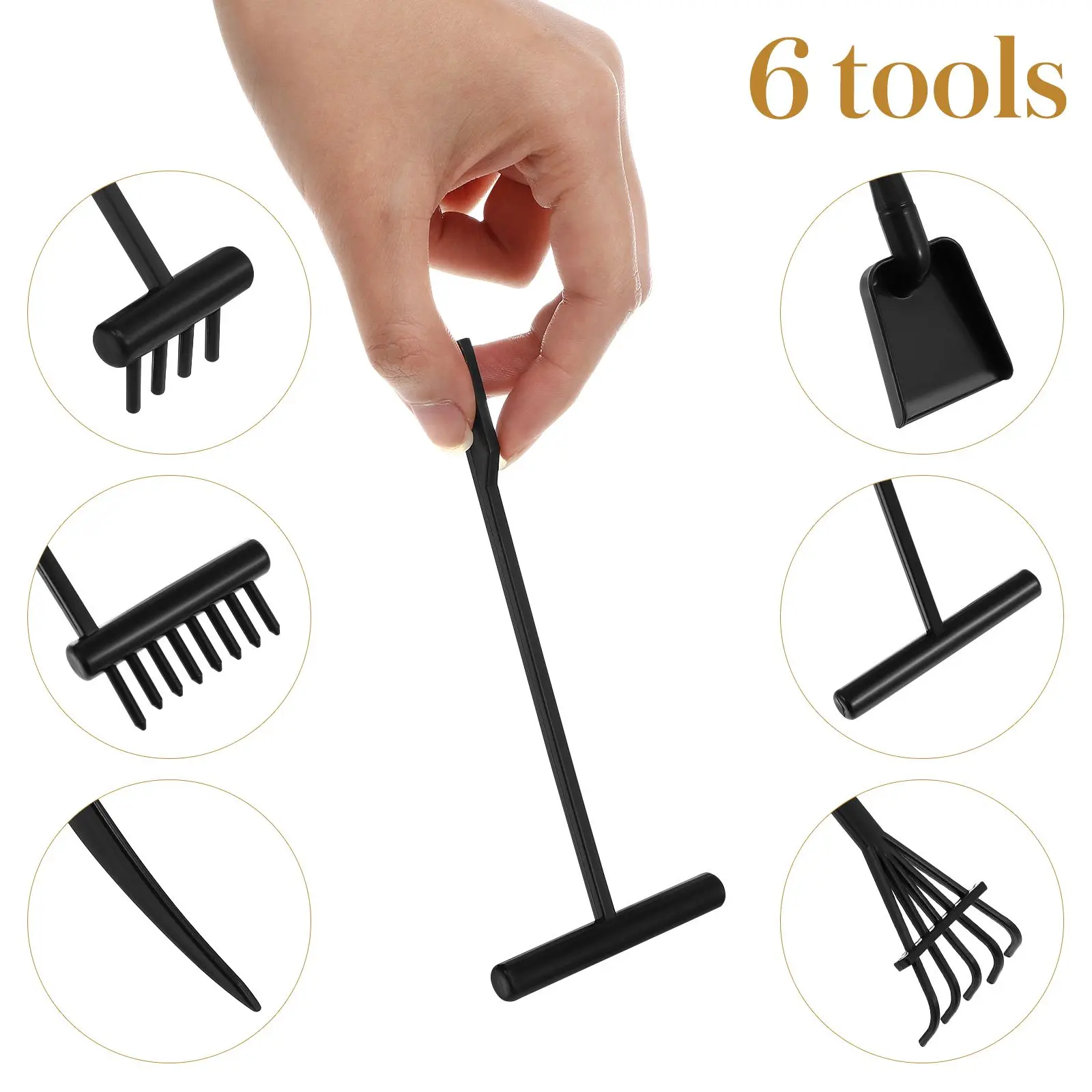 Ensemble de râteaux de jardin, Mini outils en plastique pour bureau, ornement de râteau de jardin, décoration de sable, petits râteaux réutilisables et légers, 6 pièces